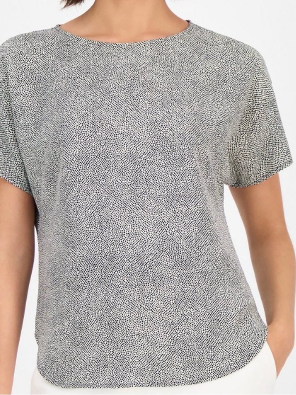 Anne Klein Black and White Dotted Short Sleeve Crewneck Top